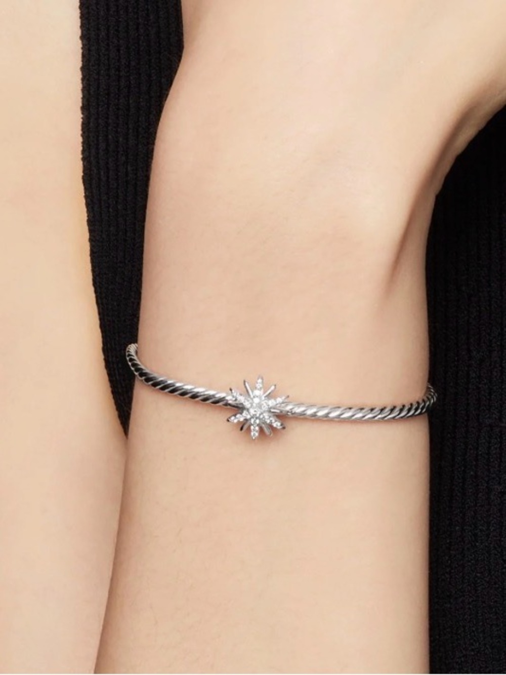David Yurman Silver Cable Open Cuff with Starburst Motif 3mm size 19cm - Picture 5 of 5